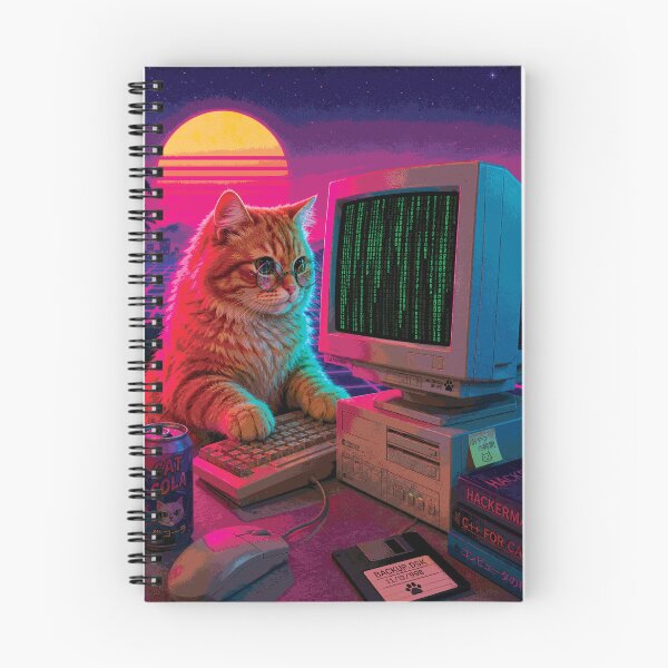 Item preview, Vintage Vaporwave Hacker Cat Retro 90s Coder Synthwave Art designed and sold by WERSY.