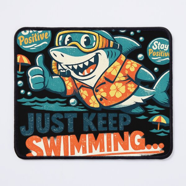 Item preview, Just Keep Swimming Shark - Stay Positive Funny Retro T-Shirt designed and sold by CosmoMerchStore.