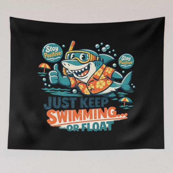 Item preview, Just Keep Swimming Shark - Stay Positive Funny Retro T-Shirt designed and sold by CosmoMerchStore.