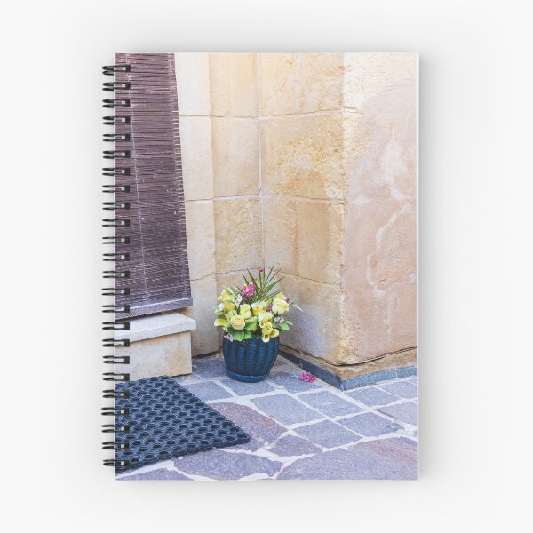 Item preview, Yellow Flower Pot In Stone Corner By Wooden Shutter On Mediterranean Paved Doorway designed and sold by Nmallia.