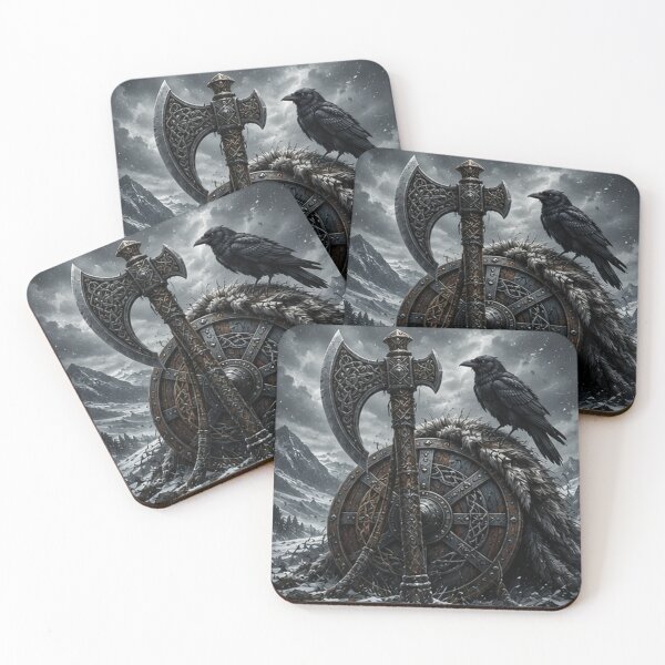Item preview, Viking Axe & Shield Mythical Raven designed and sold by HollowOakPrints.
