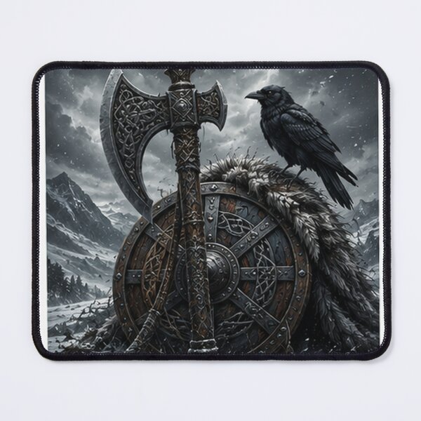 Item preview, Viking Axe & Shield Mythical Raven designed and sold by HollowOakPrints.