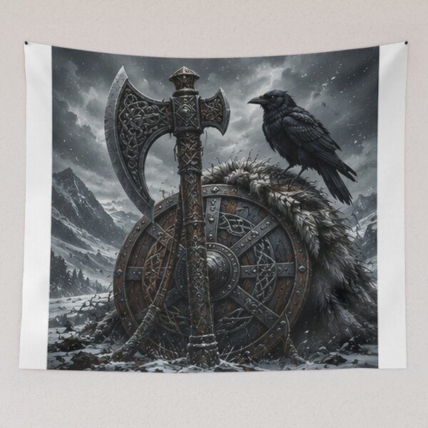 Item preview, Viking Axe & Shield Mythical Raven designed and sold by HollowOakPrints.