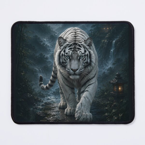 Item preview, Moonlit White Tiger | Mystical Night Forest Fantasy Wildlife Art designed and sold by ManJiangHong.