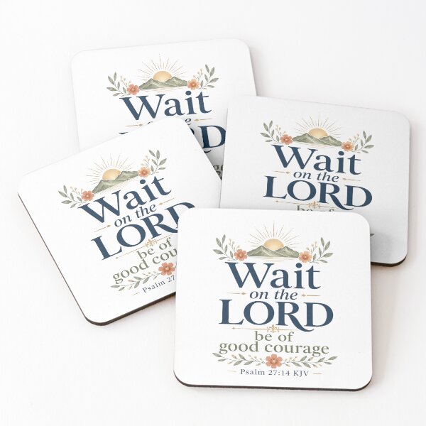 Item preview, Wait on the Lord, Be of Good Courage – Psalm 27:14 KJV Floral Mountain Gift designed and sold by FaithThroughEverySeason.