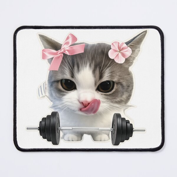 Item preview, Cute Gym Kitty Barbell Workout Sticker designed and sold by Atum&Art.
