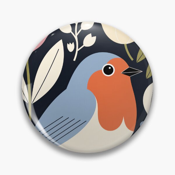 Item preview, Blue Robin in Tulips – Modern Floral Folk Bird Art designed and sold by Filora Atelier | Bird Art.