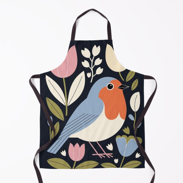 Item preview, Blue Robin in Tulips – Modern Floral Folk Bird Art designed and sold by Filora Atelier | Bird Art.
