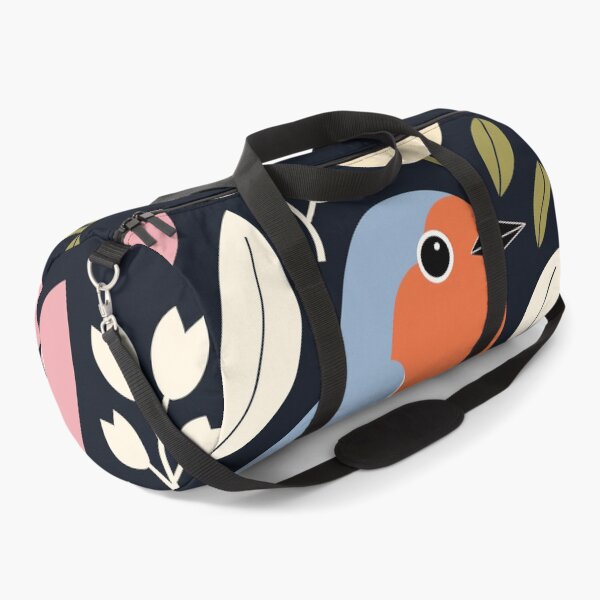 Item preview, Blue Robin in Tulips – Modern Floral Folk Bird Art designed and sold by Filora Atelier | Bird Art.