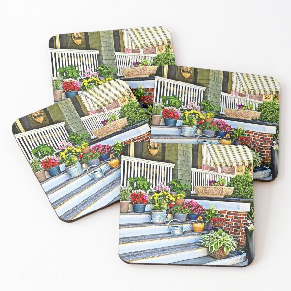 Item preview, Cape May NJ - Flowers and Watering Cans on Porch Steps designed and sold by Susan Savad.