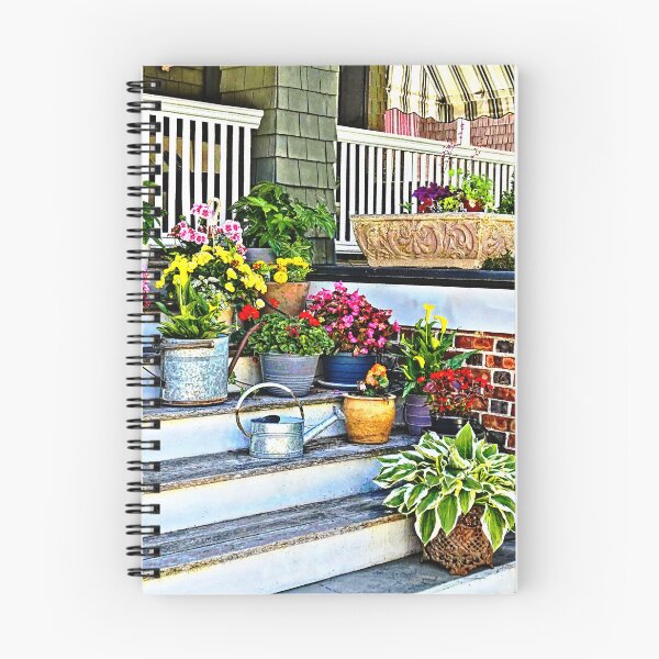 Item preview, Cape May NJ - Flowers and Watering Cans on Porch Steps designed and sold by Susan Savad.