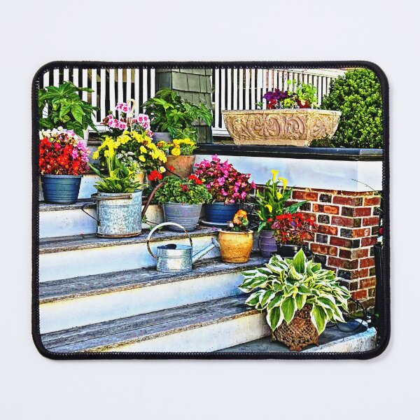 Item preview, Cape May NJ - Flowers and Watering Cans on Porch Steps designed and sold by Susan Savad.