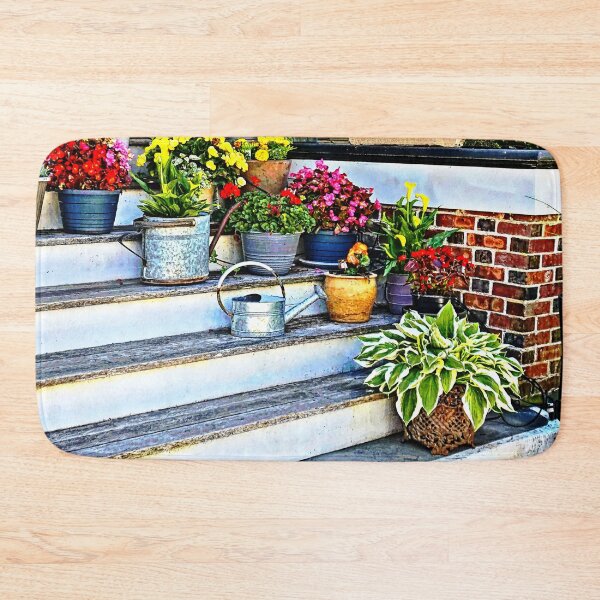 Item preview, Cape May NJ - Flowers and Watering Cans on Porch Steps designed and sold by Susan Savad.