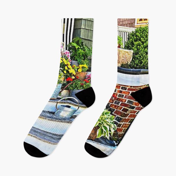 Item preview, Cape May NJ - Flowers and Watering Cans on Porch Steps designed and sold by Susan Savad.