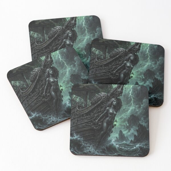 Item preview, Gothic Mermaid on Dark Ship Art Print designed and sold by HollowOakPrints.
