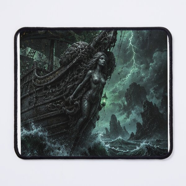 Item preview, Gothic Mermaid on Dark Ship Art Print designed and sold by HollowOakPrints.