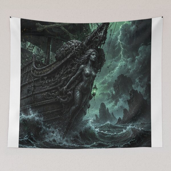 Item preview, Gothic Mermaid on Dark Ship Art Print designed and sold by HollowOakPrints.