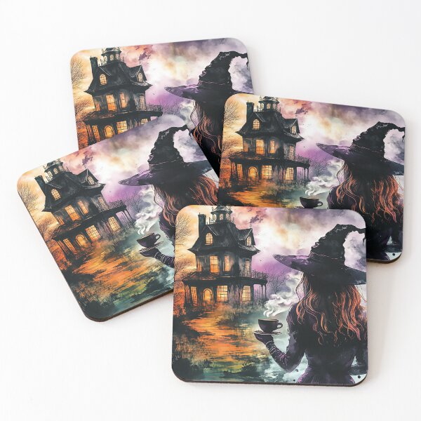 Item preview, Watercolor Witch at Haunted House  | Gothic Halloween Watercolor Art Print designed and sold by WhimsyWink.