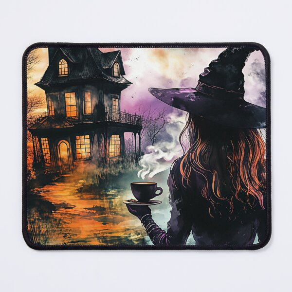 Item preview, Watercolor Witch at Haunted House | Gothic Halloween Watercolor Art Print designed and sold by WhimsyWink.