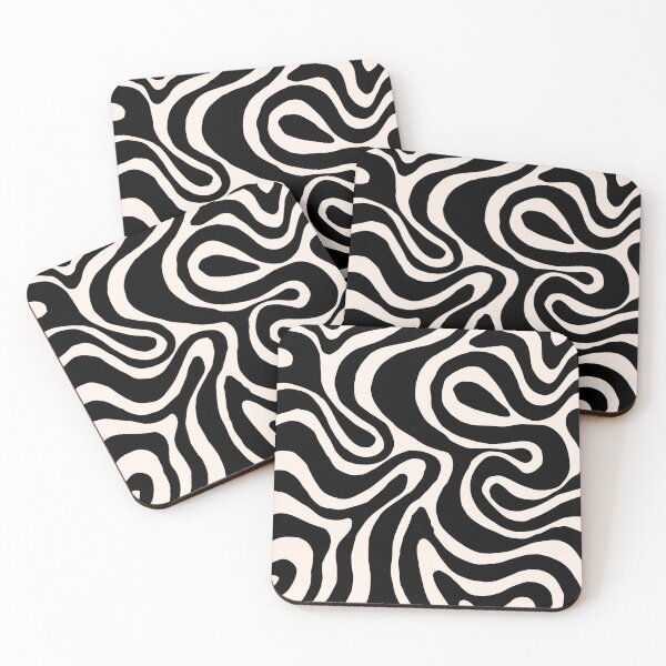 Item preview, Retro Liquid Swirl Abstract Pattern in Black and Almond Cream. designed and sold by Differenceee.
