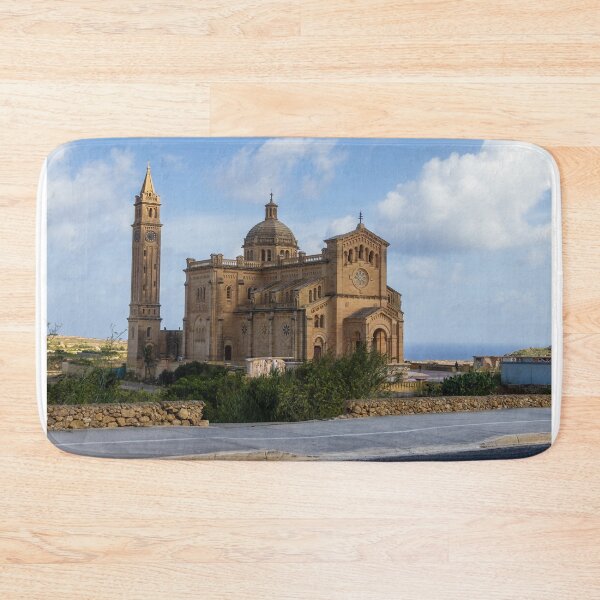 Item preview, Historic Basilica On Coastal Hill Overlooking Sea Near Gozo Malta With Tall Bell Tower And Stone Facade designed and sold by Nmallia.