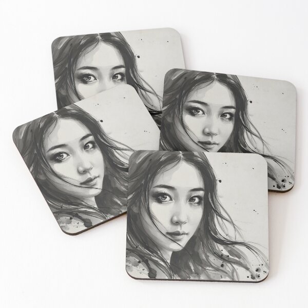 Item preview, Monochrome Ink Beauty - Elegant Watercolor Portrait designed and sold by DreamyWallVibes.