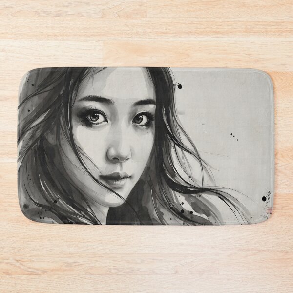 Item preview, Monochrome Ink Beauty - Elegant Watercolor Portrait designed and sold by DreamyWallVibes.