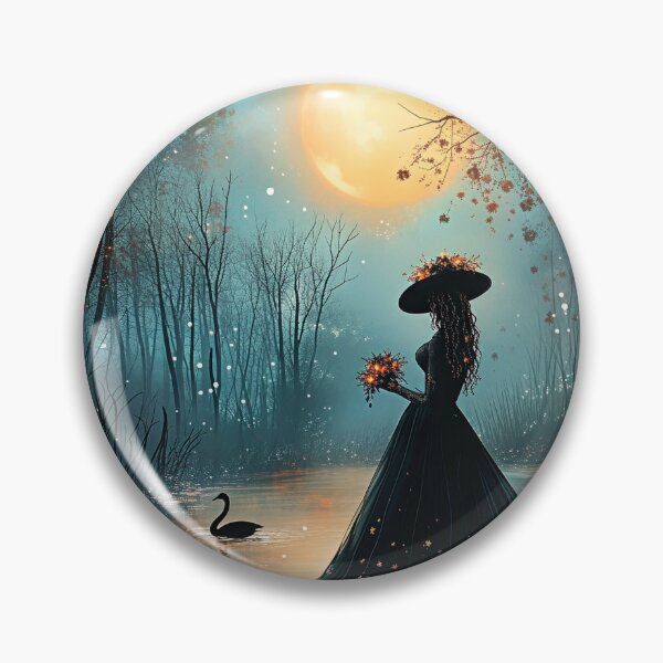 Item preview, Moonlit Witch by the Enchanted Lake | Mystical Watercolor Fantasy | Celestial Gothic Art designed and sold by WhimsyWink.
