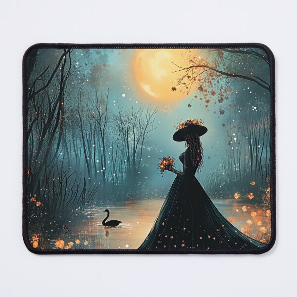 Item preview, Moonlit Witch by the Enchanted Lake | Mystical Watercolor Fantasy | Celestial Gothic Art designed and sold by WhimsyWink.