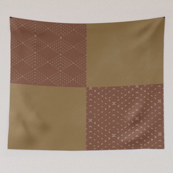 Item preview, Brick Red Mustard Checkerboard Patchwork Pillow designed and sold by Peaceful Lotus Home Design.