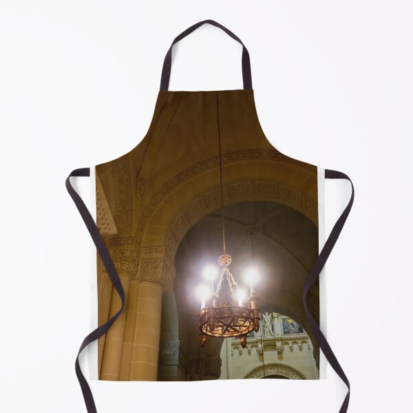 Item preview, Ornate Chandelier Hanging In Historic Stone Church Interior With Arches And Decorative Carvings designed and sold by Nmallia.