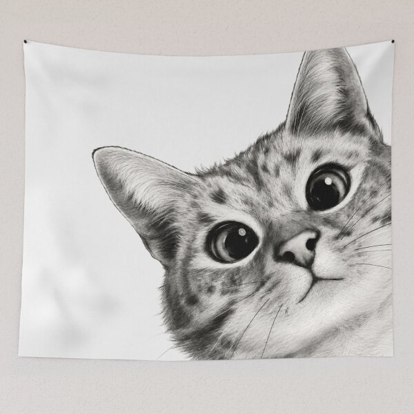 Item preview, Cute Cat Pencil Sketch Wall Art | Minimalist Black and White Cat Portrait | Modern Pet Decor designed and sold by AbstractAuraArt.