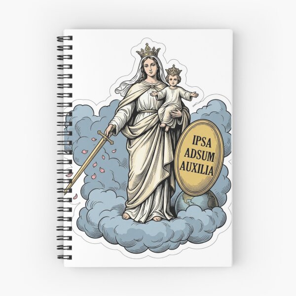 Item preview, Ipsa Adsum Auxilia Virgin Mary Sword Shield Catholic Woodcut designed and sold by raedattia.