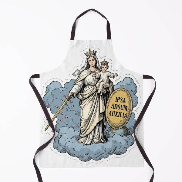 Item preview, Ipsa Adsum Auxilia Virgin Mary Sword Shield Catholic Woodcut designed and sold by raedattia.