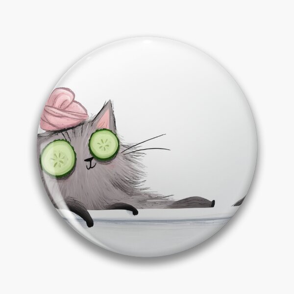 Item preview, Fluffy Grey Cat Relaxing in Bath with Cucumber Eyes designed and sold by canvahub.