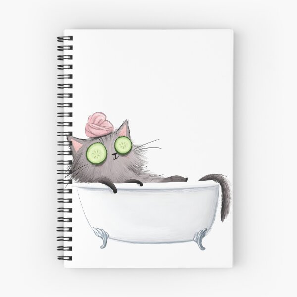 Item preview, Fluffy Grey Cat Relaxing in Bath with Cucumber Eyes designed and sold by canvahub.