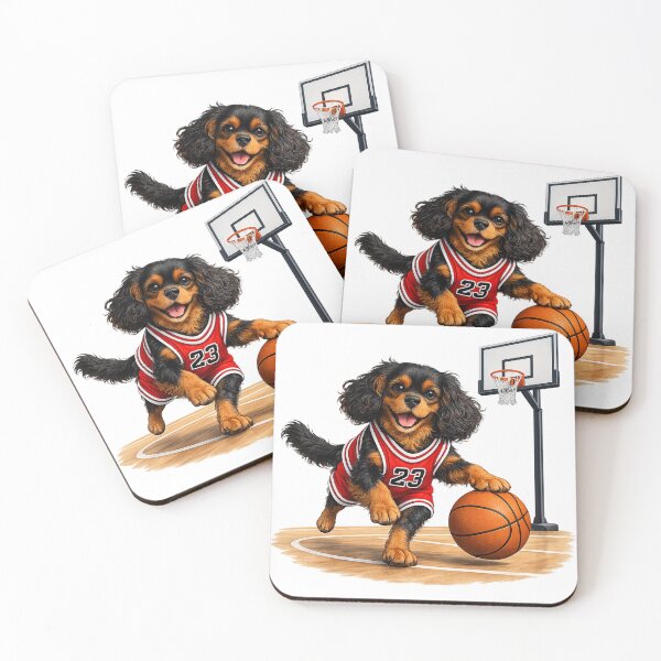 Item preview, Black and Tan Cavalier Playing Basketball designed and sold by SpottyRainbow.