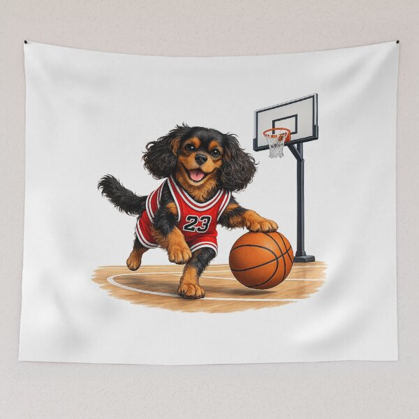 Item preview, Black and Tan Cavalier Playing Basketball designed and sold by SpottyRainbow.