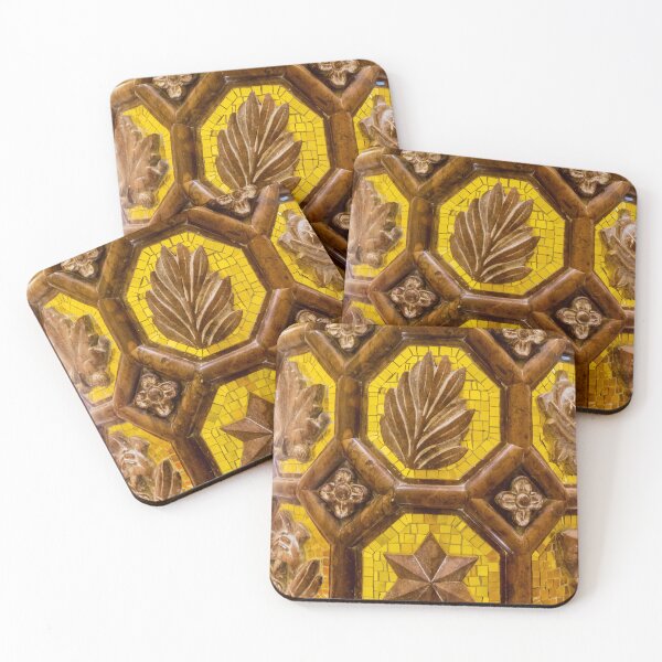 Item preview, Decorative Yellow Mosaic Tile Panel With Carved Brown Floral and Geometric Relief Pattern designed and sold by Nmallia.