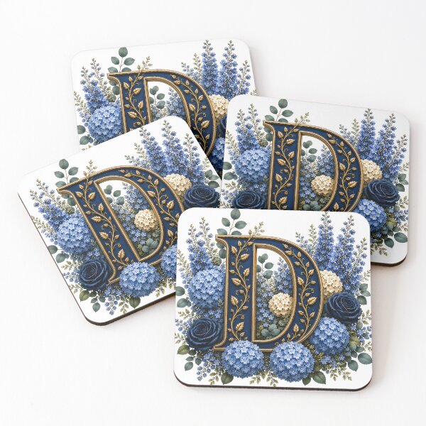 Item preview, Elegant Letter D Monogram with Blue Hydrangeas & Gold Botanical Design | Luxury Floral Initial Art designed and sold by MoodLay.