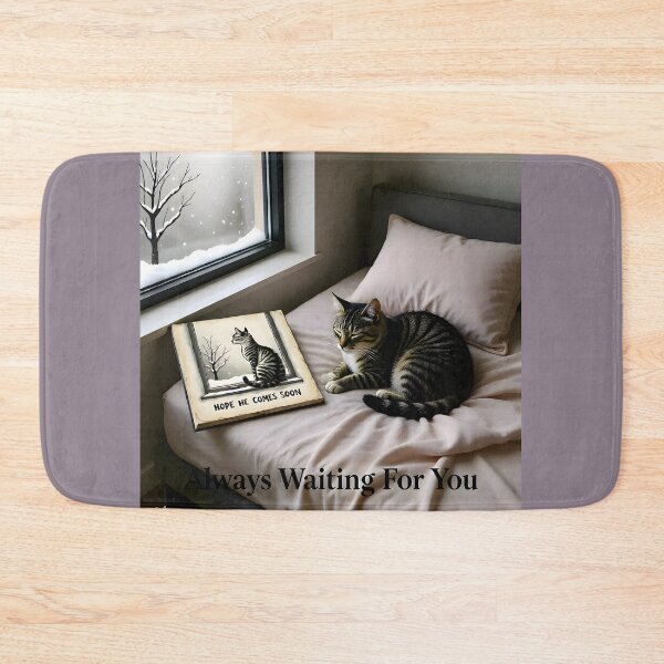Item preview, Always Waiting For You Pet Remembrance Canvas: Cozy Bedroom Tabby Cat Portrait designed and sold by Creative-RE.