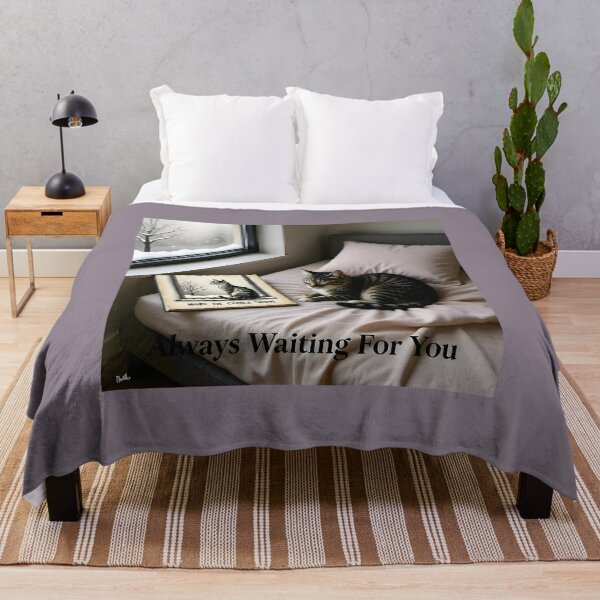 Item preview, Always Waiting For You Pet Remembrance Canvas: Cozy Bedroom Tabby Cat Portrait designed and sold by Creative-RE.