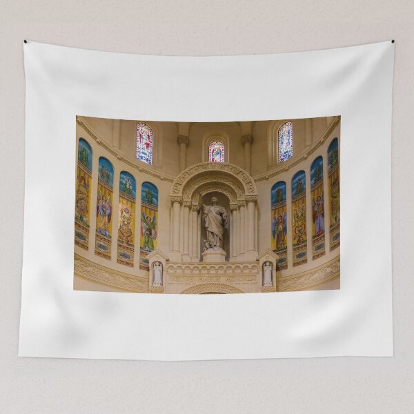 Item preview, Cathedral Interior With Ornate Marble Statue, Stained Glass Windows and Painted Chapel Frescoes designed and sold by Nmallia.