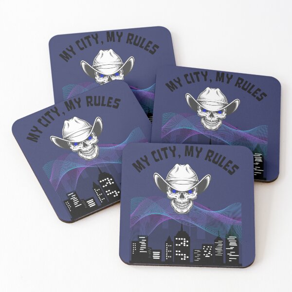 Item preview, My City My Rules Cowboy Skull Cyberpunk Art designed and sold by AhmadAnnaPrints.