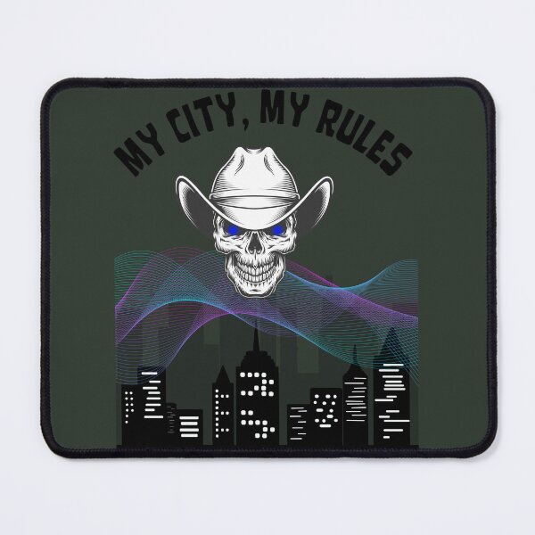 Item preview, My City My Rules Cowboy Skull Cyberpunk Art designed and sold by AhmadAnnaPrints.