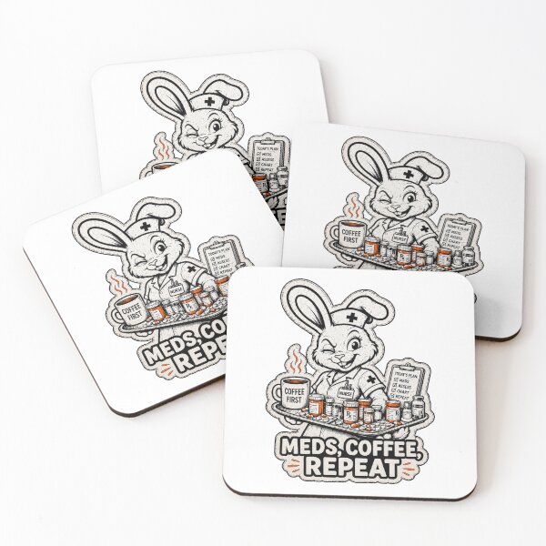 Item preview, Meds, Coffee, Repeat – Funny Nurse Bunny Vintage Sticker Design designed and sold by bunnymode.