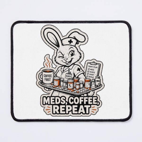 Item preview, Meds, Coffee, Repeat – Funny Nurse Bunny Vintage Sticker Design designed and sold by bunnymode.