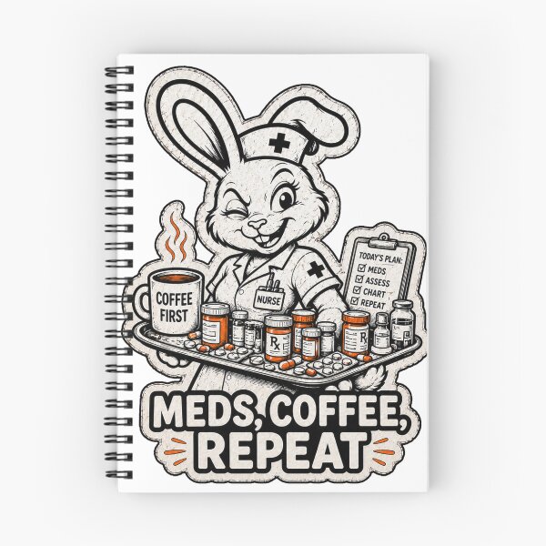 Item preview, Meds, Coffee, Repeat – Funny Nurse Bunny Vintage Sticker Design designed and sold by bunnymode.