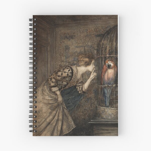 Item preview, May Colvin and a Parrot in a Cage by Arthur Rackham - Vintage Art Nouveau Woman Portrait for Gothic Fantasy Lovers designed and sold by RickE.