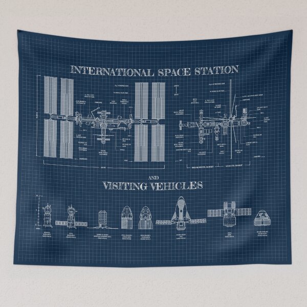 Item preview, International Space Station (ISS) and Visiting Vehicles (Navy Blueprint) designed and sold by BGALAXY.